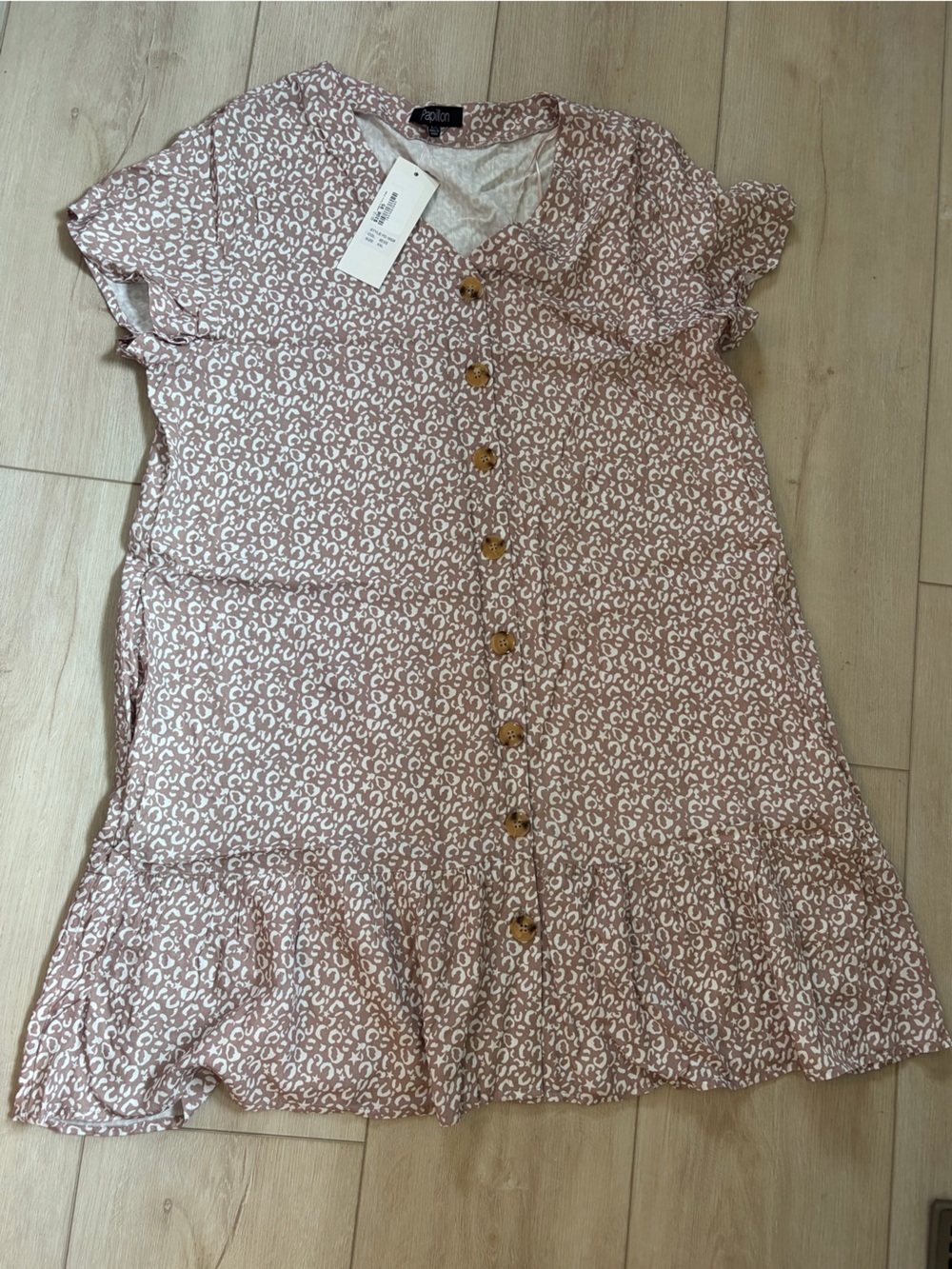 NWT Papillon dress - beige with leopard print and buttoned front